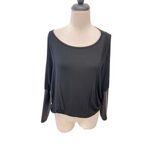 Bebe Women's Dolman Faux Leather Sleeve Elastic Hem Stretch Top Black Size XS